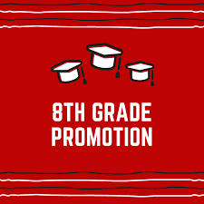 8th grade promotion red background with white letters
