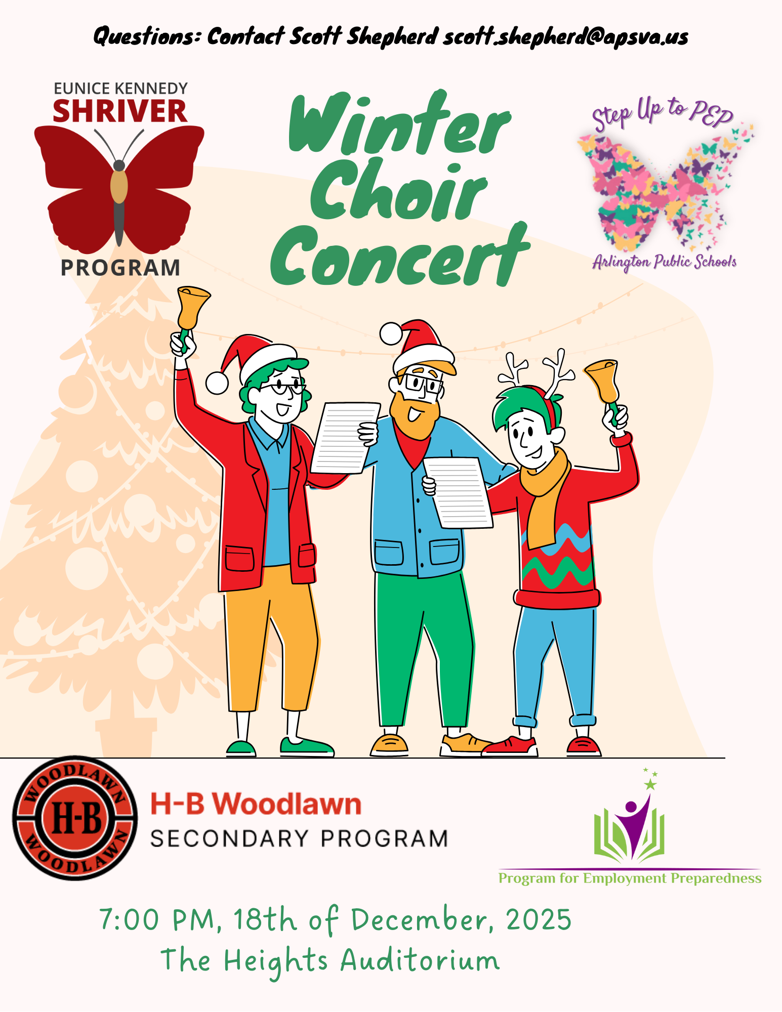 Carolers singing and christmas tree background